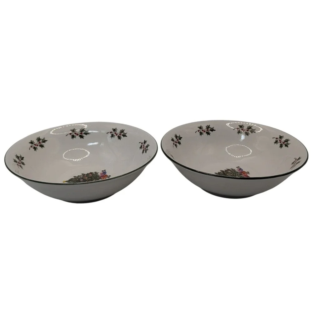 Gibson Noel Morning Soup Bowls Christmas Tree Holiday Vintag Set of Two SEE